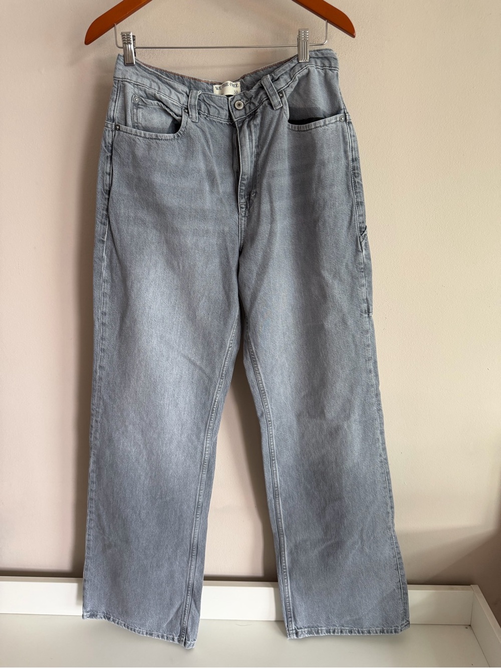 We The Free Tinsley Baggy High Rise Straight Leg Grey Carpenter Jeans Size 30